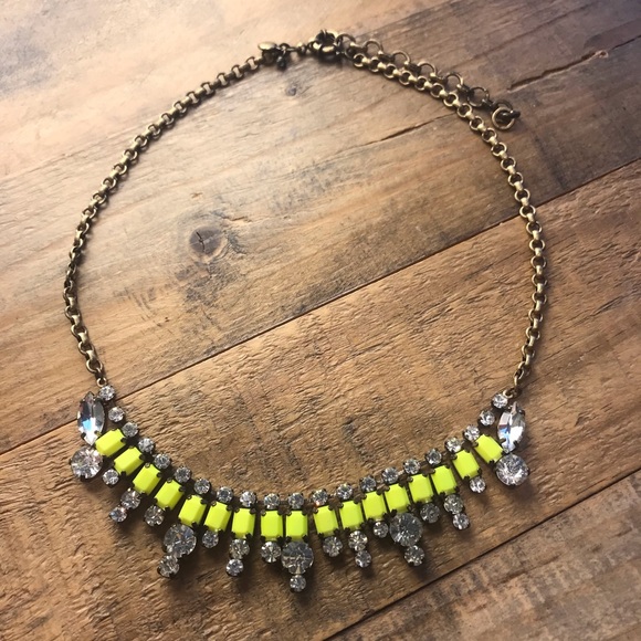 J. Crew Neon Yellow Rhinestone Necklace - Picture 1 of 1